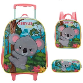 Kit Mochila Rodinha Lancheira Estojo Infantil Coala Xeryus