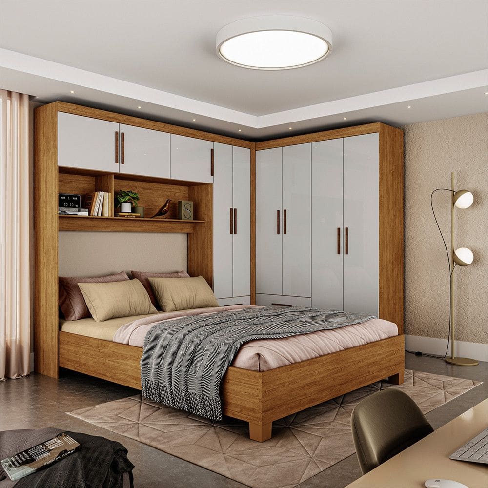 Guarda-Roupa Casal Modulado 5 Portas com Cama Hercules 4 Portas 4 Gavetas