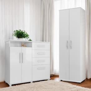 Conjunto de Cômoda e Multiuso Branco para Quarto