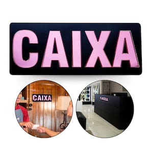 Placa Acrílica Espelhada Caixa Loja Comércio Preto E Rosa