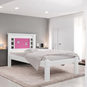 Cama Solteiro Laribella Branca e Rosa com Colchão