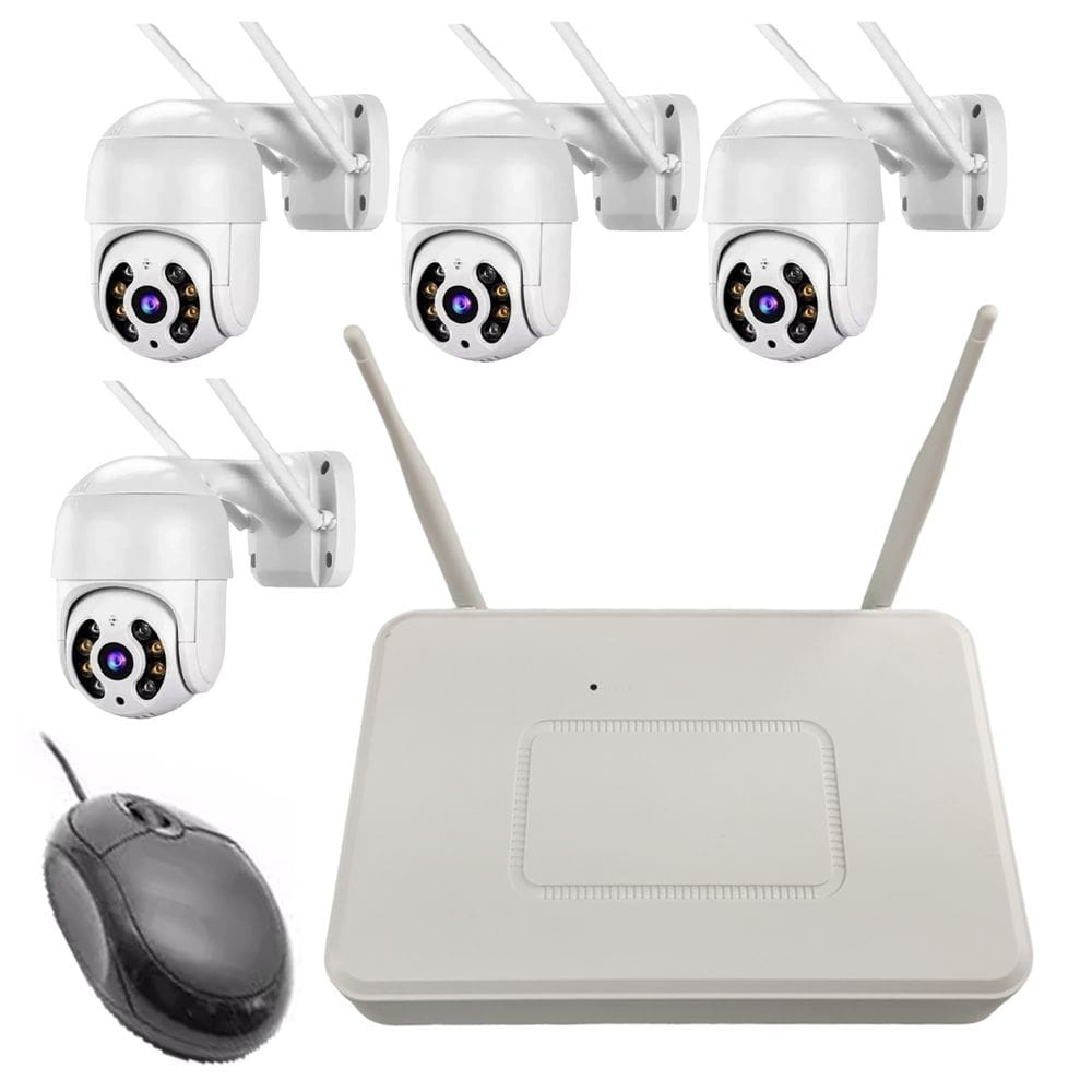 4 Camera Sem Fio NVR DVR Wifi App Celular Microfone Alto Falante Visao Noturna Infravermelho Segurança Casa Loja Garagem Quintal Rua Comercio