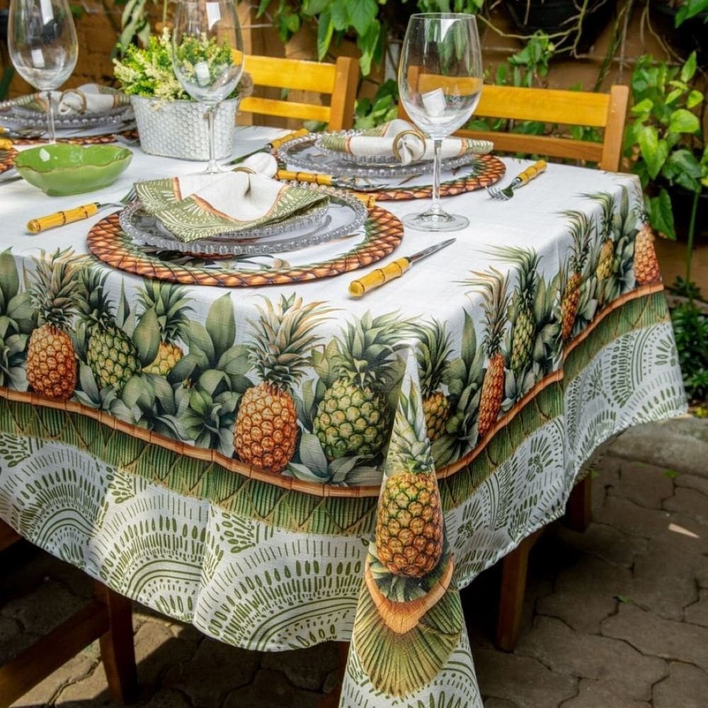 Toalha de Mesa Retangular Abacaxi Tropical 6 Lugares 140x220cm Abacaxi