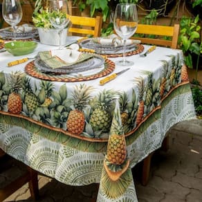 Toalha de Mesa Retangular Abacaxi Tropical 6 Lugares 140x220cm Abacaxi