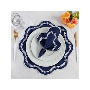 Jogo Americano Paris 12 Peças Para Mesa De 6 Lugares Azul Bordado Branco
