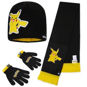 Conjunto de acessórios de inverno Pokémon Boys (preto/amarelo, 3 unidades)