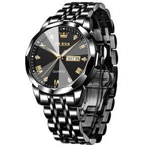 Relógio OLEVS com pulseira de aço inoxidável preta para homens com data
