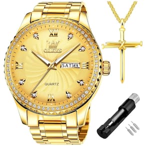 Relógio OLEVS Gold para homens em aço inoxidável impermeável