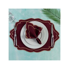 Jogo Americano Realeza 8 Peças Para Mesa De 4 Lugares Bordô Bordado Dourado