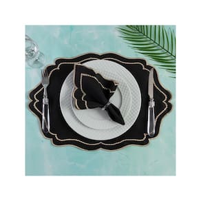 Jogo Americano Realeza 12 Peças Para Mesa De 6 Lugares Preto Bordado Dourado