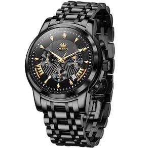 Relógio OLEVS Black Chronograph em aço inoxidável para homens