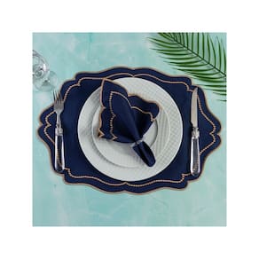 Jogo Americano Realeza 12 Peças Para Mesa De 6 Lugares Azul Bordado Dourado