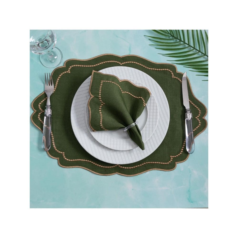 Jogo Americano Realeza 12 Peças Para Mesa De 6 Lugares Verde Bordado Dourado