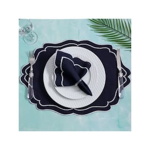 Jogo Americano Realeza 12 Peças Para Mesa De 6 Lugares Azul Bordado Branco