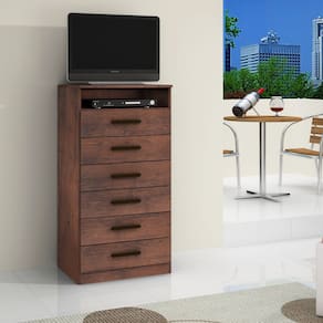 Cômoda Rack Multifuncional para TV com 6 Gavetas Café