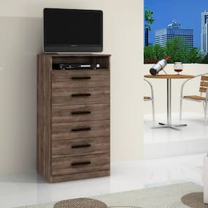 Cômoda Rack Multifuncional para TV com 6 Gavetas Rústico