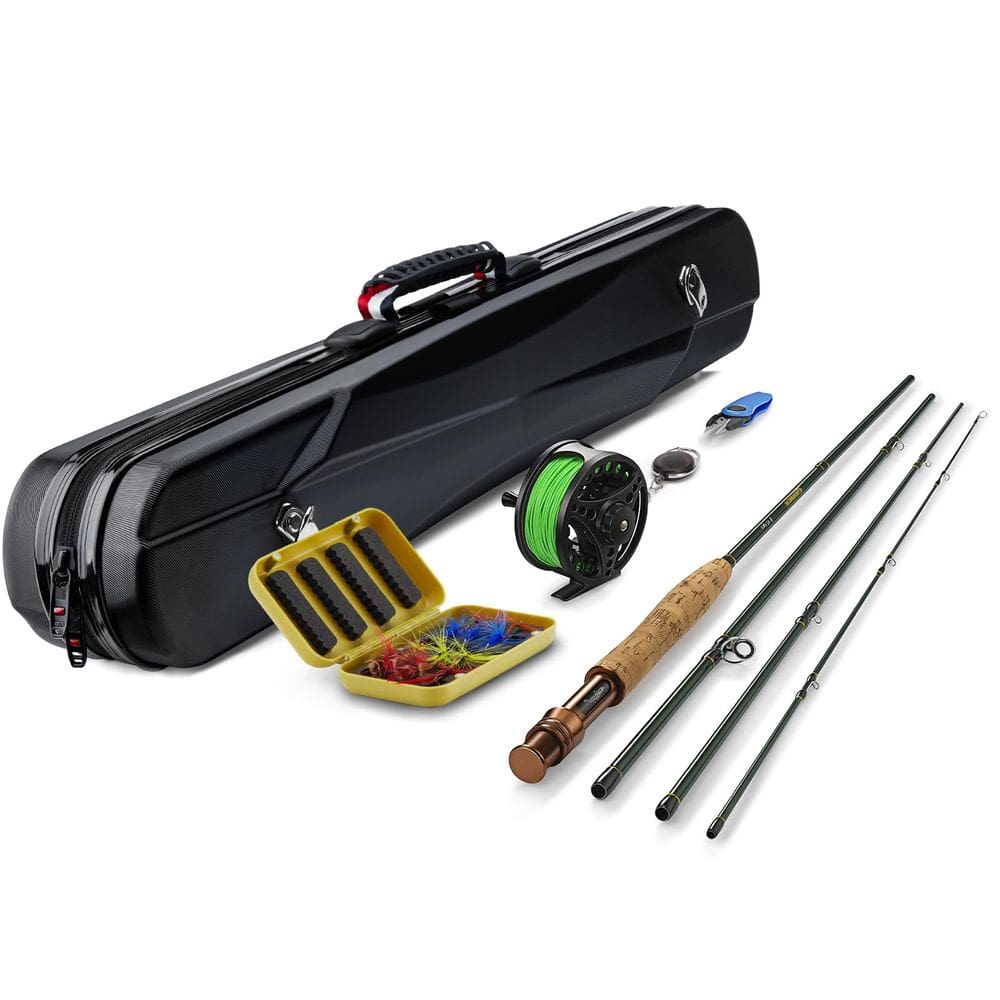 Kit inicial combinado de vara de pesca com mosca e bobina Gonex 9 pés, 4 peças