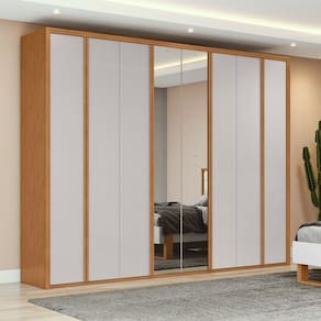 Guarda-roupa 8 Portas 6 Gavetas 100% Mdf com Espelho Ergon Marrom/Bege