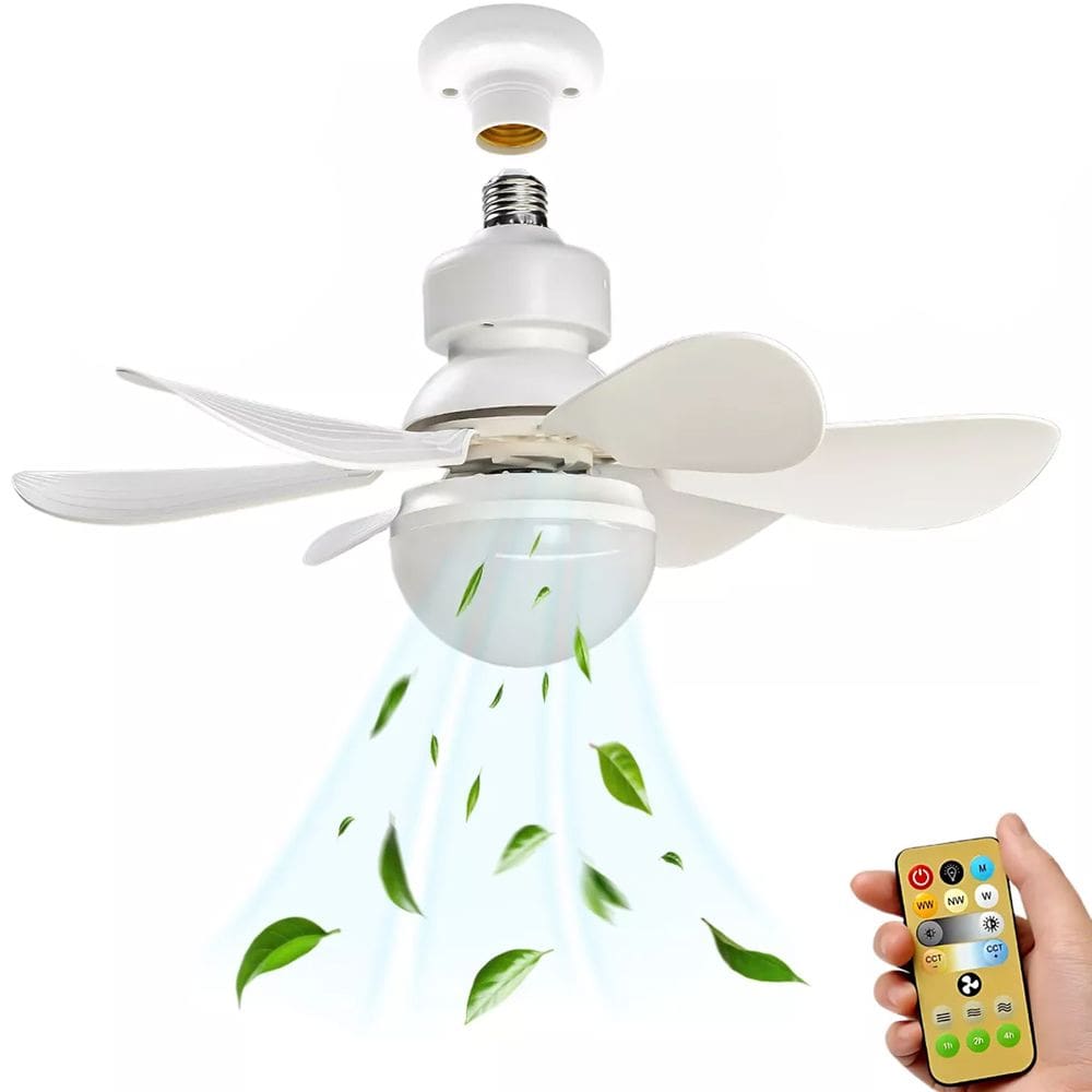 Ventilador Lampada De Teto Silencioso E27 Controle 6 Helices Iluminaçao Dimerizavel Verao