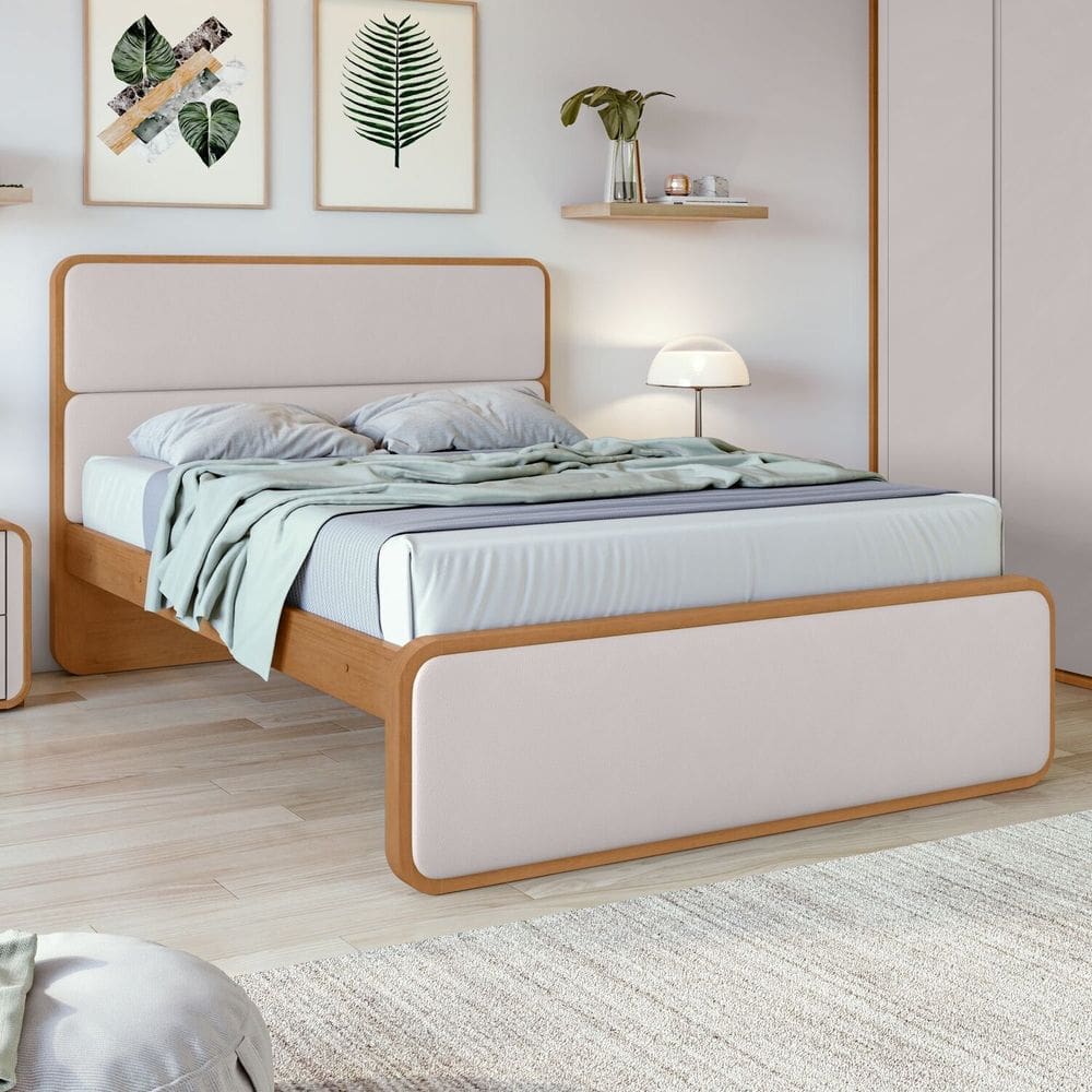 Cama Casal Queen 160cm Loop Amêndoa Clean/Bege