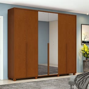 Guarda-roupa 6 Portas 4 Gavetas 100% Mdf com Espelho e Pés Style Marrom