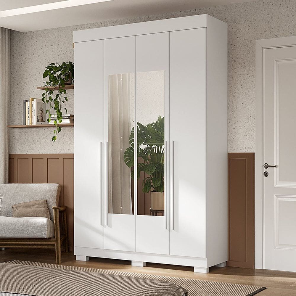Guarda-roupa Casal 133cm 4 Portas com Espelho Willow Espresso Móveis Branco