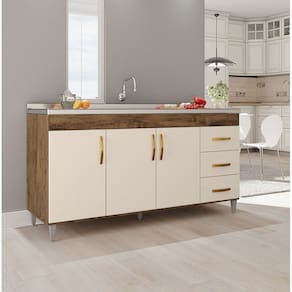 Balcão Gabinete de Pia sem Tampo Luana 158cm X 80cm X 51cm Canela/ Off White