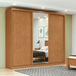 Guarda-roupa 3 Portas 4 Gavetas 100% Mdf 1 Porta Glass Forma Marrom/Bege