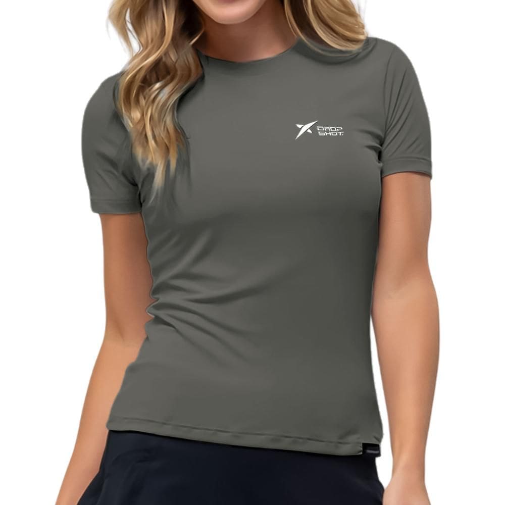 Camiseta Drop Shot Baby Look Logo Cinza