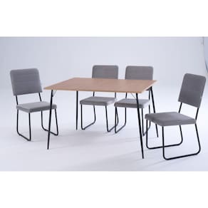 Conjunto Mesa de Jantar Barcelona Tampo Retangular e Quatro Cadeiras Barcelona Preto/Cinza/Freijó