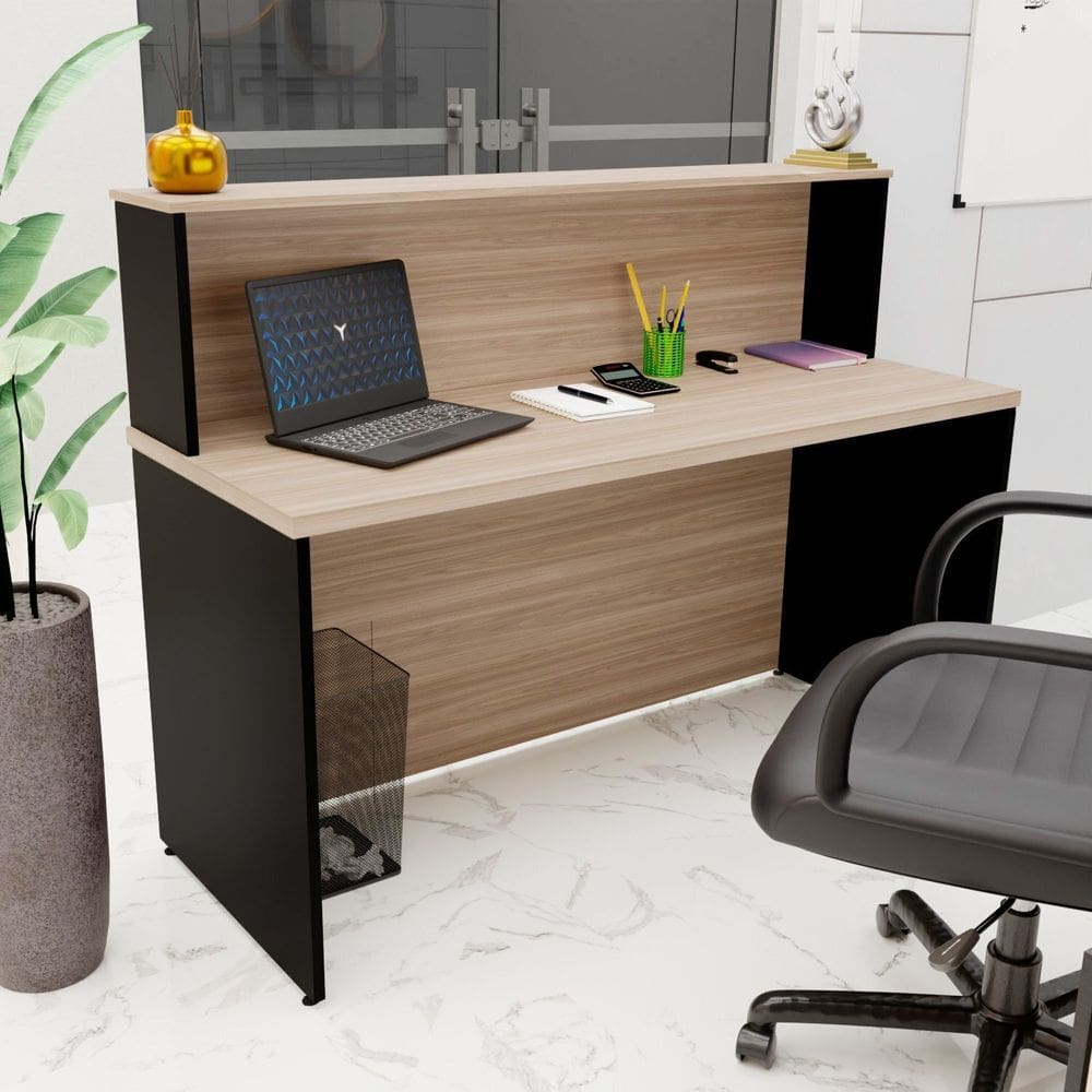 Balcão Atendimento Recepção Consultório 140x60cm Carvalho / Preto