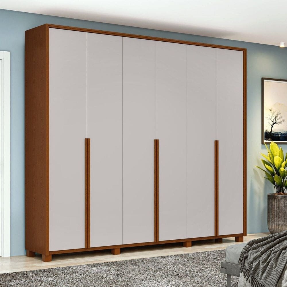 Guarda-roupa 6 Portas 4 Gavetas 100% Mdf com Pés Style Frassino/Off White