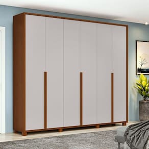 Guarda-roupa 6 Portas 4 Gavetas 100% Mdf com Pés Style Frassino/Off White