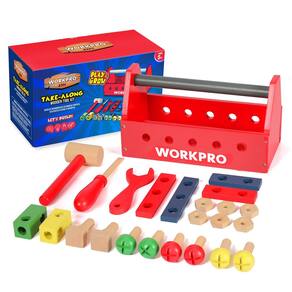 Kit de ferramentas de madeira WORKPRO Take-Along 24 unidades para crianças de 3 anos ou mais
