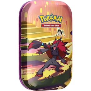 Mini Pokémon Tin TCG Scarlet e Violet Zoroark com 2 reforços