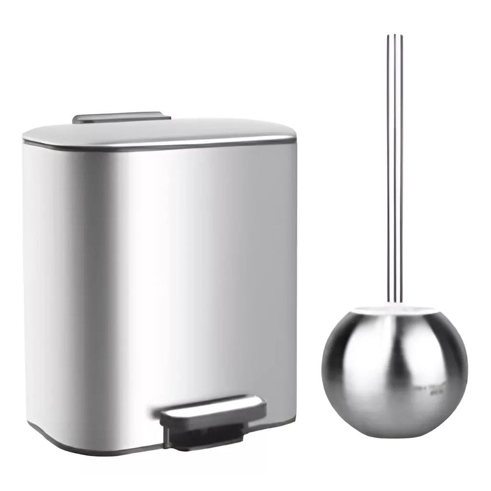 Escova Sanitaria Limpador Vaso Sanitario Privada e Cesto Lixo Lixeira Banheiro de Pedal Inox