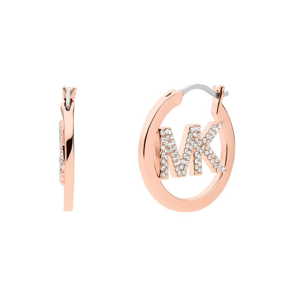Brincos de argola com logotipo Michael Kors MK em latão com cristal pavimentado