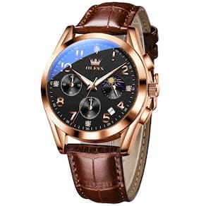 Relógio OLEVS Leather Chronograph à prova d`água para homens