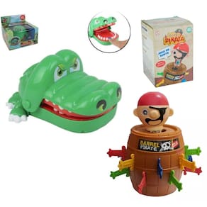 Kit 2 Jogos Infantis, Crocodilo Morde Dedo e Barril do Pirata.