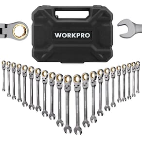 Conjunto de chaves de catraca WORKPRO, cabeça flexível de 22 peças, 6-18 mm e 1/4-3/4