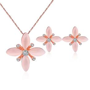 Kit Conjunto Colar e Par de Brincos Flores Rose Luxo
