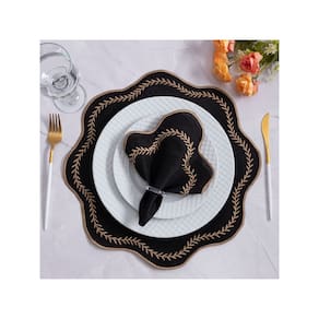 Jogo Americano Paris 12 Peças Para Mesa De 6 Lugares Preto Bordado Dourado