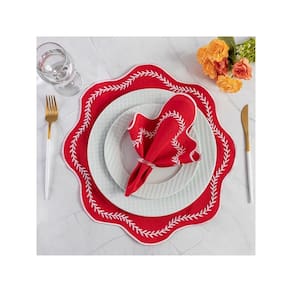 Jogo Americano Paris 12 Peças Para Mesa De 6 Lugares Vermelho Bordado Branco