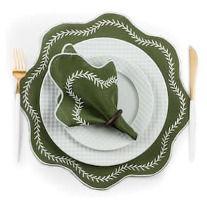 Jogo Americano Paris 12 Peças Para Mesa De 6 Lugares Verde Bordado Branco