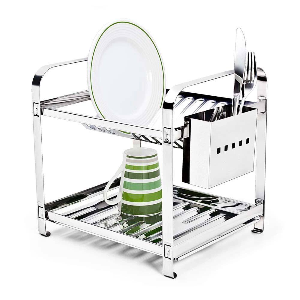Escorredor 12 Pratos Em Aço Inox Com Porta Talheres e Bandeja Coletora 2012P Mak Inox