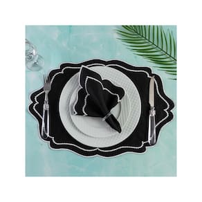 Jogo Americano Realeza 8 Peças Para Mesa De 4 Lugares Preto Bordado Branco