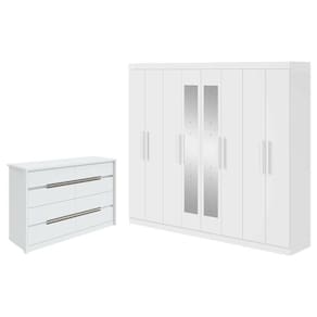 Guarda Roupa Casal Andara Soft com Espelho e Cômoda Gaveteiro Urban Branco Brilho - Lopas