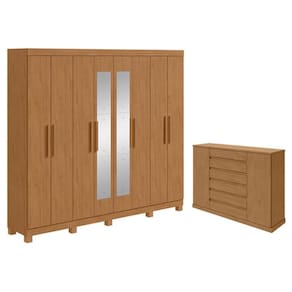 Guarda Roupa Casal Andara Soft com Espelho e Pés com Cômoda Sapateira Vedra Amêndoa Clean - Lopas