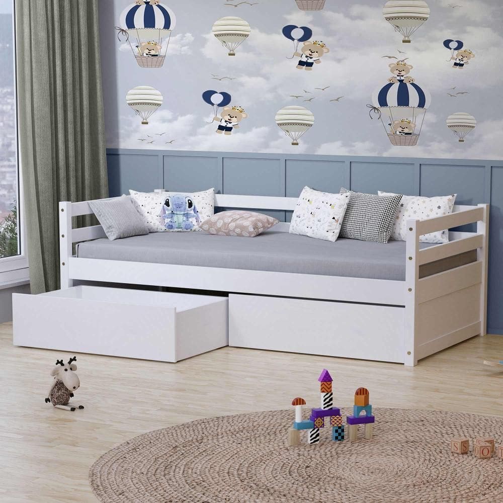 Cama Solteiro Dreams com 02 Gavetas Madeira Maciça Branco Megamobilia