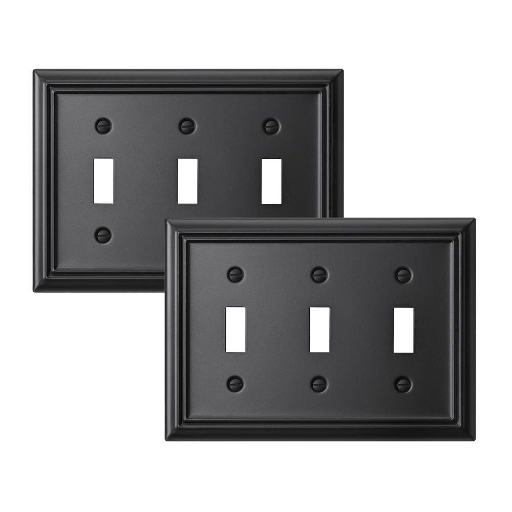 Placas de parede DEWENWILS Triple Toggle Black Metal, pacote com 2